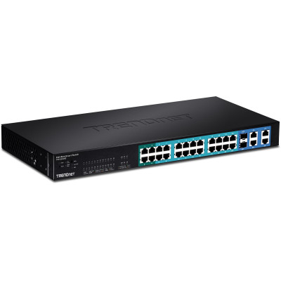 TRENDnet TPE-224WS 28-Port Managed Fast Ethernet PoE+ Switch, 2x shared Gigabit ports (RJ-45 or SFP), rack mountable